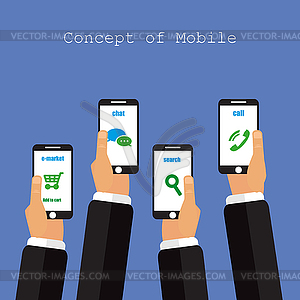 Concept of mobile app in flat design on violet - vector clipart
