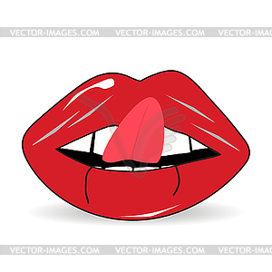 Lips tongue teeth with shadow - vector image