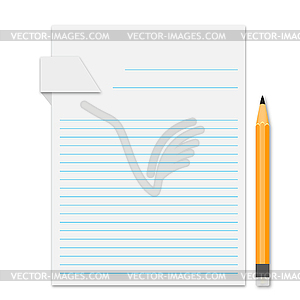 Piece of paper with pencil and shadow - vector clip art