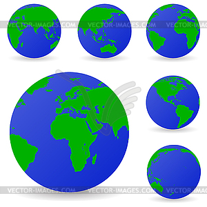 Set of globe icons showing earth with all continents - vector clipart / vector image