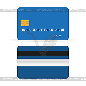 Передняя кредитной карты и обратно с тенями - векторное графическое изображение