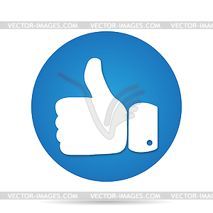 Thumb up icon on blue circle background - vector image