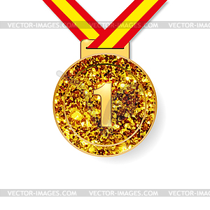 Первое место золотая медаль с тенью - векторный клипарт