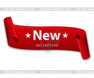 Red ribbon with words new collection with shadow - vector image