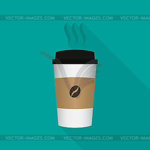 Disposable coffee cup icon with beans logo - vector clip art