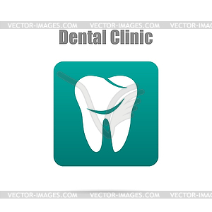 Tooth logo in green rectangle with shadow - vector clip art