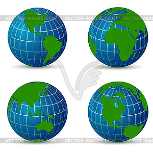 Earth of different angles map with shadow - royalty-free vector image