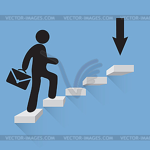 Businessman climbs stairs of success blue background - vector clip art