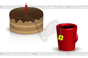 Cake, cup of tea - vector clipart