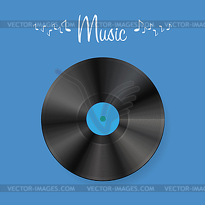 Vinyl disc on blue background with shadow - vector image