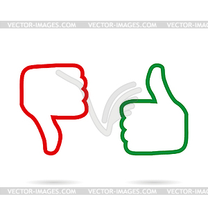 Icons finger up and down with shadow flat style - vector clipart