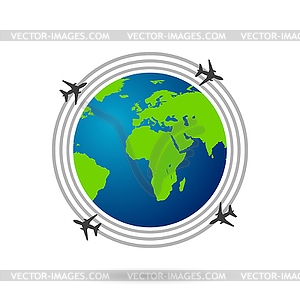 Travel globe on airlines flat style - vector clip art