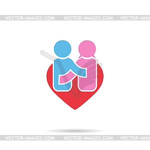 People happiness symbol in shape heart men and wome - vector clip art