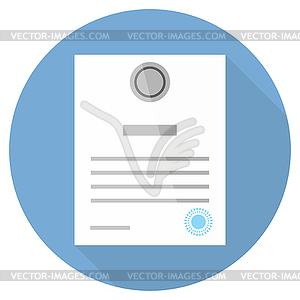 Certificate in flat style with long shadow circle - vector image