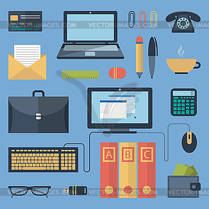 Office supplies set in flat style - vector image