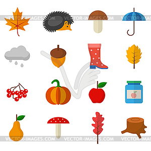 Set of autumn objects in flat style - vector clip art