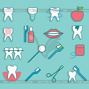 Set with objects dentistry in flat style - vector clipart
