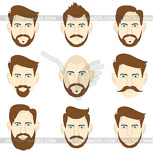 Set of men with different hairstyles and beards, - vector clipart