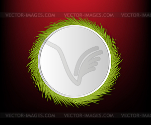 Empty round frame christmas tree twigs on red - vector image