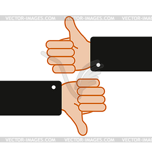 Руки палец вверх и вниз - изображение в векторном формате