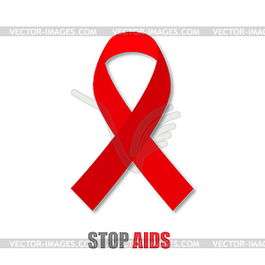 Red ribbon with shadow Stop AIDS stylish - vector clipart