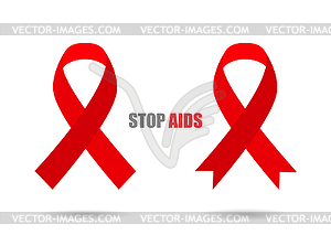 Red ribbons with shadow different stylish Stop AIDS - royalty-free vector image