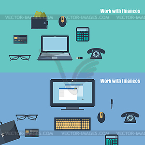 Work with financial two different background icons - vector image