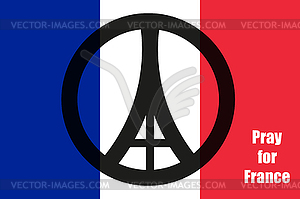 Sign flat style Eiffel Tower in Paris on flag - vector image