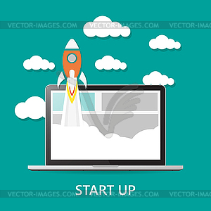 Start up with notebook and cloud shadow - vector image