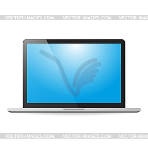 Laptop with blue screen and shadow - vector clip art