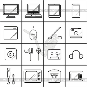 Set icons with lines technology - vector image