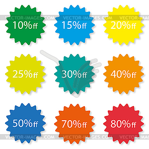 Percentage Off Sale labels different color stylish - vector clip art