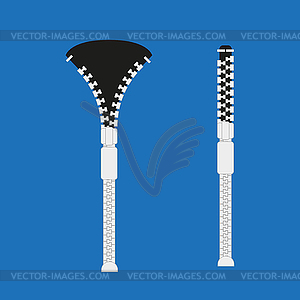 Zipper closing and opening on blue background - vector clipart / vector image