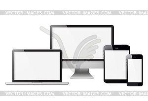 Установите реалистичный планшет Мониторы ноутбук и телефон - клипарт в векторе / векторное изображение