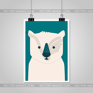 Bear hanging on piece of paper gray background - vector clip art