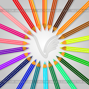 Frame of colored pencils with shadow gray background - vector image