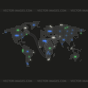 World map on black background glowing - vector EPS clipart