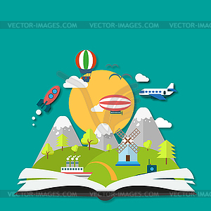 Imagination concept with book and shadow - vector clipart