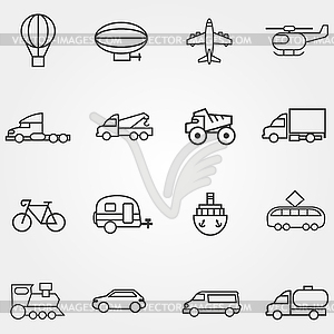 Icons of different types transport with lines - vector clipart