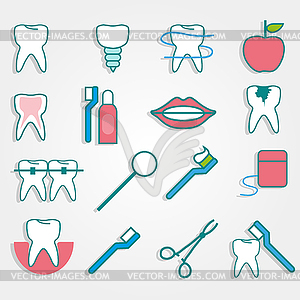 Dental Supplies in flat style on gray background - vector clip art