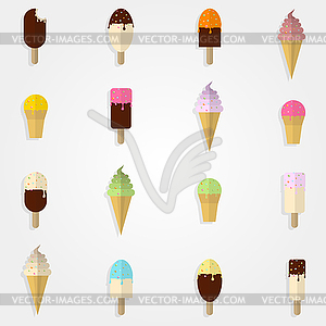 Ice cream set of variety in flat style gray - vector clipart