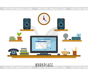 Contemporary workplace stylish and in flat style - vector clip art