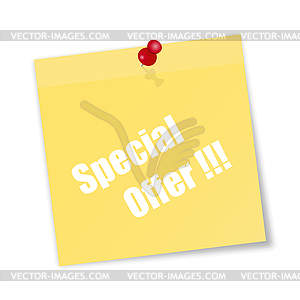 Yellow paper sticky with descriptions Special offer - vector image