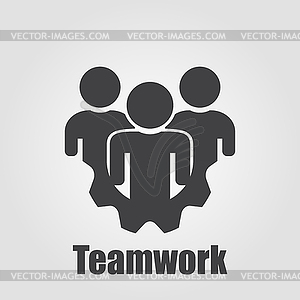 Logo teamwork with gear on gray background - vector image