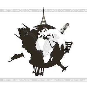 Earth landmark set flat icon - vector image