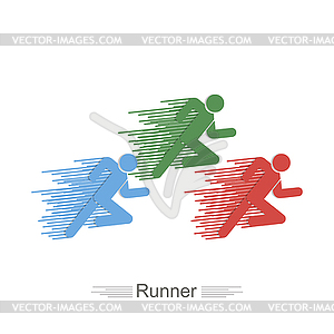 Runners of different color flat style logo icon - vector image
