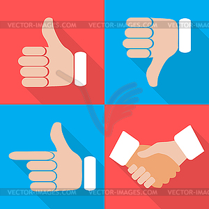 Set of hands with fingers on different backgrounds - stock vector clipart