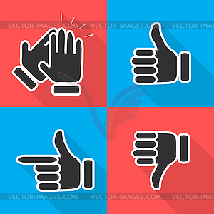 Icons in flat hand gestures - vector clipart