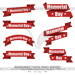 Ribbon, memorial day, set on white background - vector image