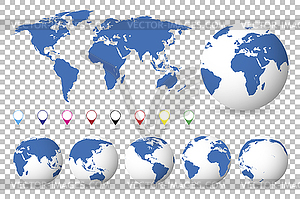 Набор глобусы с разных континентов и карты - графика в векторном формате